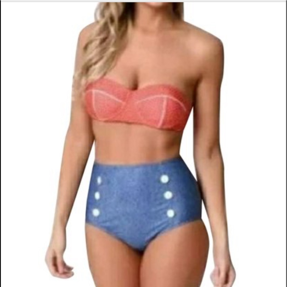 Red polka dot high waisted bikini